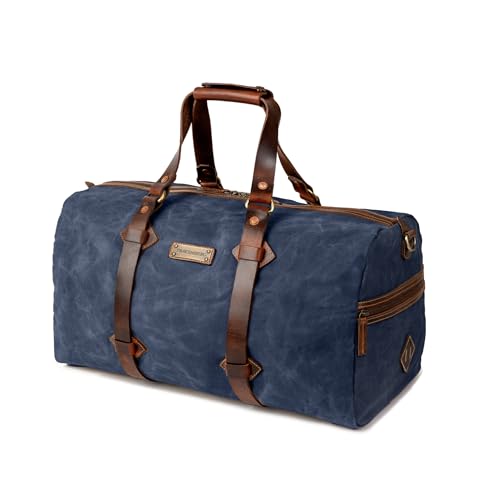 DRAKENSBERG Weekender 'Cody' - Wasserabweisende Reisetasche aus gewachstem Canvas und Leder, 50L - Ozean-Blau, DR00640 von DRAKENSBERG