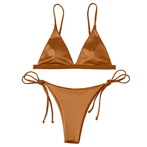 Bikini-Sets für Damen, gepolstertes Bikini-Oberteil und Bikini-Unterteile, bescheidene Badebekleidung, elastische, gerippte Bademode, weicher Sport-Schwimmanzug von DRALOFAO