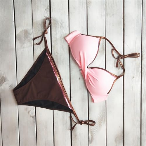 Bikini-Sets für Damen, gepolstertes Bikini-Oberteil und Bikini-Unterteile, bescheidene Badebekleidung, elastische, gerippte Bademode weicher Sport-Schwimmanzug von DRALOFAO