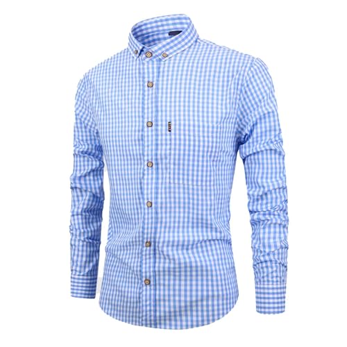 DRALOFAO Oktoberfest Trachtenhemd Herren Oktoberfest Hemd Langarm Rot Blau Kariert Trachten Hemd Freizeithemd Outfit Tracht Kariertes Hemd Baumwolle von DRALOFAO