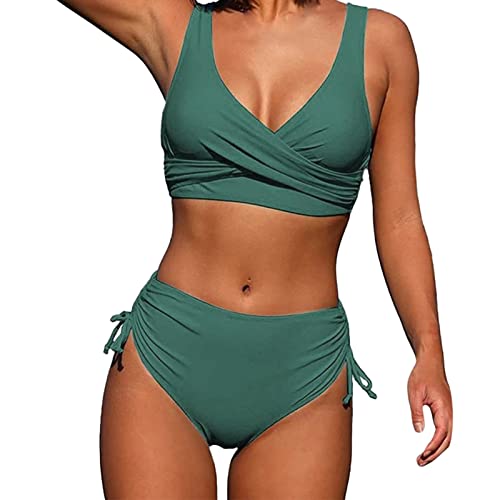 Damen Bikini Set mit Kontrastpaspeln Triangel Brazilian Bikini Bademode Zweiteiliger Badeanzug, Bikini Tanga von DRALOFAO