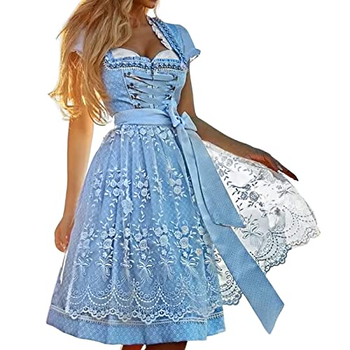 Dirndl Dirndl Damen Retro Dirndelkleider Midi Trachtenkleid Trachtenmode Komplettsets Lang Festlich Grosse GröSsen Dirndlbluse Oktoberfest-Kostüm Inkl. DirndlschüRze Dirndlbluse Blau,XXL von DRALOFAO