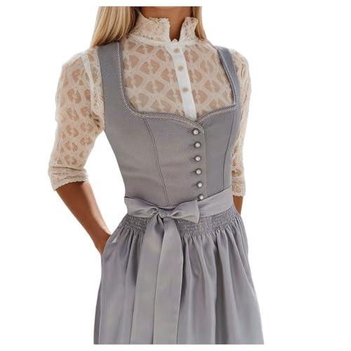 Dirndl Midi Dirndl Damen Trachtenkleid Trachtenkleider Modern Oktoberfest Bluse Schürze Dirndlkleid Elegant Kurz Kleid Trachten Röcke Dirndlbluse DirndlschüRze,XL von DRALOFAO