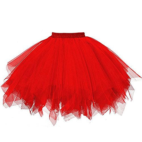 Roter Tüllrock Damen Tutu Rot,Tüllrock Damen Karneval Kostüm Tutu - 50Er Tütü Rock Kurz Ballett Unterrock Rockabilly Crinoline Petticoat Tütü Kostüm Fasching Tanzkleid von DRALOFAO