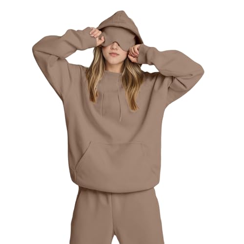 Sweatshirts Für Damen Damen Travel Hoodie mit Augenmaske eingebaut Oversize Pullover Sport Langarm Fleece Gefütterte Sweatshirt mit Kapuze Einfarbig Basic Kapuzenpullover，M von DRALOFAO