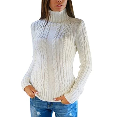 Wollpullover Damen Wollpulli Damen Rollkragen Pulli Pullover Winter - Strick Damenpullover Langarm Cashmere Oversize Strickpullover Fleecepullover Grobmaschig Grobstrickpullover von DRALOFAO
