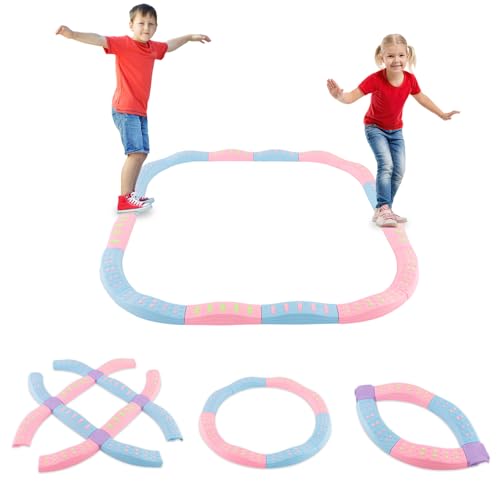 DREAMADE Balance Board Kinder, 20 Stück-Balancierbalken mit rutschfester Oberfläche & Bodenmatte, Schwebebalken für Kinder ab 3 Jahren, belastbar bis 80kg(Blau + Rosa) von DREAMADE