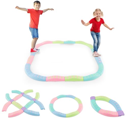DREAMADE Balance Board Kinder, 20 Stück-Balancierbalken mit rutschfester Oberfläche & Bodenmatte, Schwebebalken für Kinder ab 3 Jahren, belastbar bis 80kg(Grün + Blau) von DREAMADE