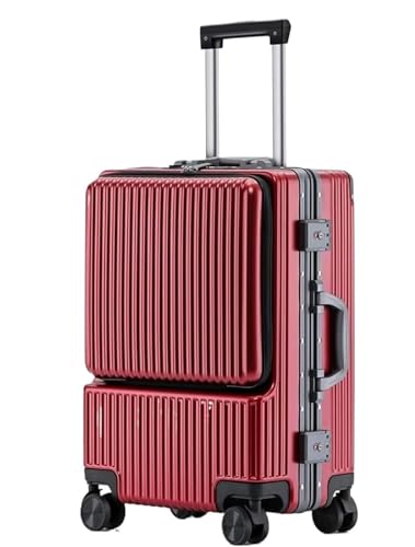 DRMEE Reisekoffer Hartgepäck Mit Vordertasche, Koffer Mit Aluminiumrahmen, TSA-Schloss, Handgepäck Suitcase Rollkoffer(Color:Rood,Size:26 inch) von DRMEE