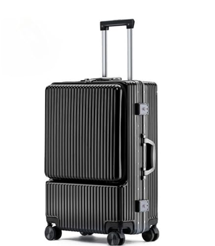 DRMEE Reisekoffer Hartgepäck Mit Vordertasche, Koffer Mit Aluminiumrahmen, TSA-Schloss, Handgepäck Suitcase Rollkoffer(Color:Svart,Size:22 inch) von DRMEE