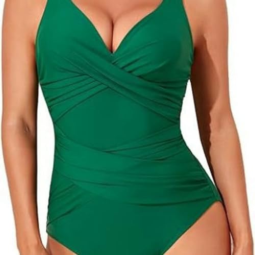 DRNSYHX Bikini Damen Set Frauen EIN Stück Badeanzug Schlanker Fit One -stück Badeanzug Retro Plisse-grün-XL von DRNSYHX
