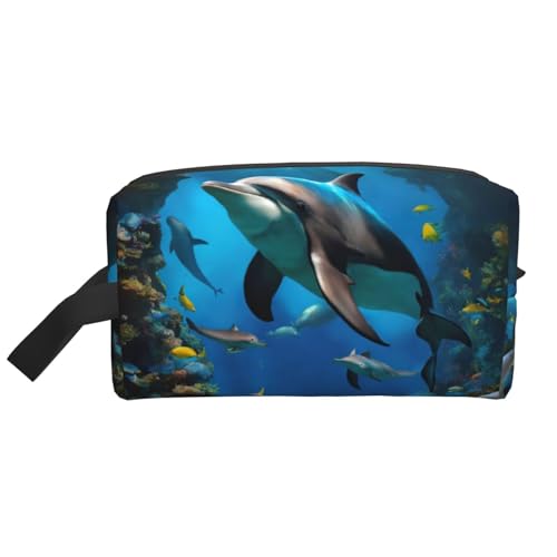 DRTGEDS 3D Unterwasserwelt Fisch Delphi Kulturbeutel Make-up Kosmetiktasche Reisetasche für Toilettenartikel Aufbewahrungstasche mit Reißverschluss, 3D Unterwasserwelt Fisch Delphi, Einheitsgröße von DRTGEDS