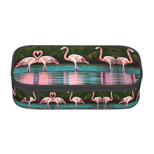 DRTGEDS Federmäppchen mit zwei Flamingos, großes Fassungsvermögen, Federmäppchen mit 4 Fächern, für Damen und Herren von DRTGEDS