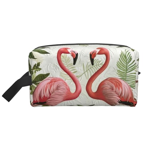 DRTGEDS Kulturbeutel mit Flamingos auf weißem Hintergrund, Make-up-Kosmetiktasche, Reisetasche für Toilettenartikel, Aufbewahrungstasche mit Reißverschluss, Flamingos auf Weiß, Einheitsgröße von DRTGEDS