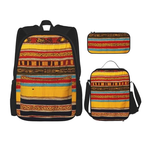 DRTGEDS Rucksack mit Indianer-Muster, 3-in-1-Set mit Federmäppchen, Rucksack mit großem Fassungsvermögen und Brustgurt von DRTGEDS