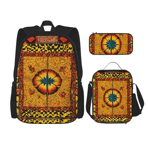 DRTGEDS Rucksack mit Indianer-Muster, 3-in-1-Set mit Federmäppchen, Rucksack mit großem Fassungsvermögen und Brustgurt von DRTGEDS