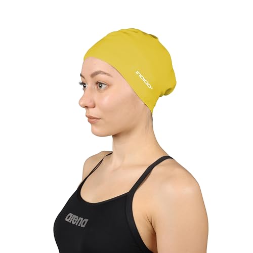 DRUNA Silikon-Badekappe für langes Haar, Silikonkappe, Schwimmkappe (Gelb) von DRUNA