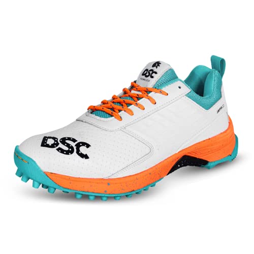 DSC Jaffa 22 Cricket Shoes | White/Orange | for Boys and Men | Lightweight | Embossed Design | 6 UK, 7 US, 41 EU von DSC