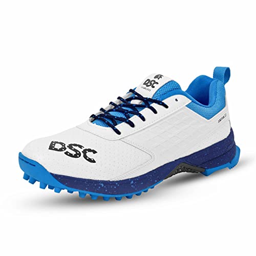 DSC Jaffa 22 Cricket Shoes | Color: White & Navy | Size: 7UK/8 US/41 EU | for Mens & Boys | Material: Mesh | Breathable Mesh | Non-Slip Sole for Improved Durability for Stability von DSC