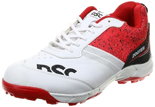 DSC Zooter Cricket Shoes | White/Red | for Boys and Men | Polyvinyl Chloride | 11 UK, 12 US, 45 EU von DSC