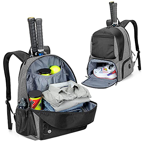 DSLEAF Tennis Rucksack, Tennistasche für 2 Schläger mit Gepolsterten Schultergurten und Separates belüftetes Schuhfach für Damen und Herren von DSLEAF