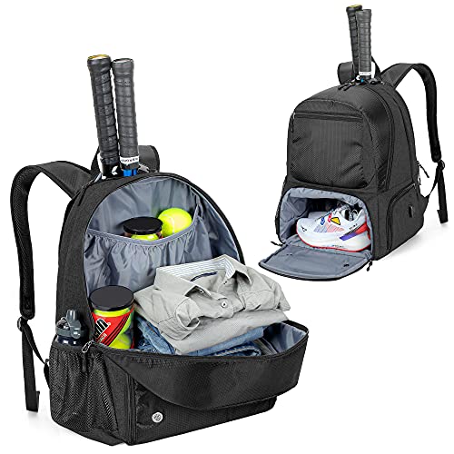 DSLEAF Tennis Rucksack, Tennistasche für 2 Schläger mit Gepolsterten Schultergurten und Separates belüftetes Schuhfach für Damen und Herren von DSLEAF