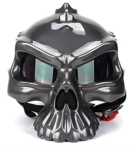 Motorrad Totenkopf Helm ECE Zertifiziert Vintage Erwachsene Open-Face Motorradhelme Retro Halbhelm für Roller Moped Herren und Damen Unentbehrlich für Motorradbegeisterte Grey,XL=61-62CM von DSSCXZ