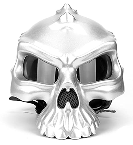 Motorrad Totenkopf Helm ECE Zertifiziert Vintage Erwachsene Open-Face Motorradhelme Retro Halbhelm für Roller Moped Herren und Damen Unentbehrlich für Motorradbegeisterte Silver,M=57-58CM von DSSCXZ