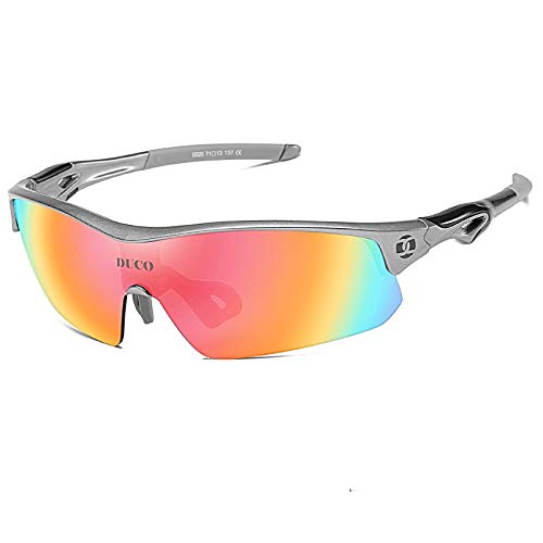 DUCO Fahrradbrille Herren und Damen Sportbrille Outdoor Sonnenbrille für Sportler mit 5 austauschbare Gläser UV400 0020 (GRAU) von DUCO