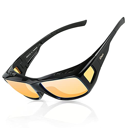 DUCO Polarisierte Nachtfahrtbrille Überbrille für Korrektionsbrille für Brillenträger Polarisierte Nachtsichtbrille (L, Schwarz) von DUCO