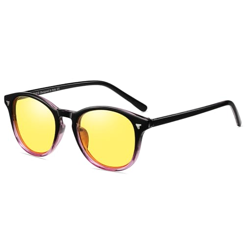 DUCO Polarisierte Nachtsichtbrille für Damen Fahrerbrille für Nacht Frauen Retro Unisex Rechteckig Treiber Brille 5206Y (Gradient Lila) von DUCO