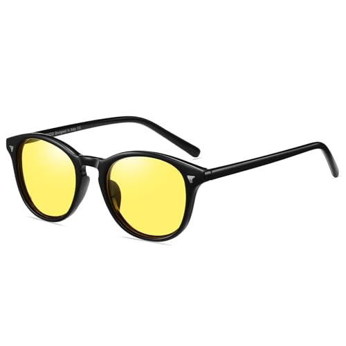 DUCO Polarisierte Nachtsichtbrille für Damen Fahrerbrille für Nacht Frauen Retro Unisex Rechteckig Treiber Brille 5206Y (Schwarz Glänzend) von DUCO