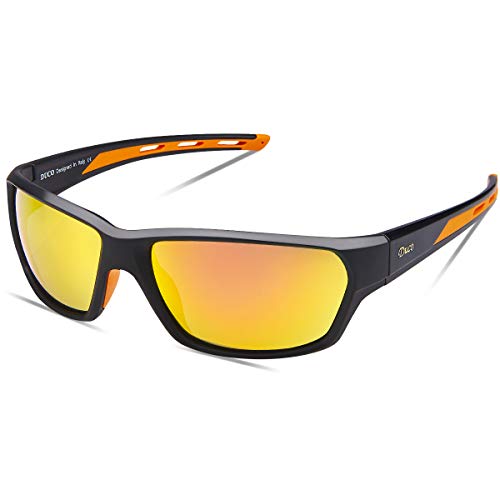 DUCO Polarisierte Sportbrille Sonnenbrille Fahrradbrille mit UV400 Schutz für Herren Autofahren Laufen Radfahren Angeln Golf TR90 (ORANGE) von DUCO