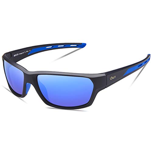 DUCO Polarisierte Sportbrille Sonnenbrille Fahrradbrille mit UV400 Schutz für Herren Autofahren Laufen Radfahren Angeln Golf TR90 6201 (Blau) von DUCO