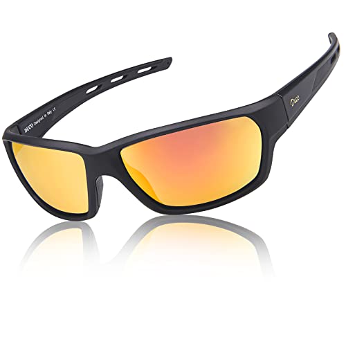 DUCO Polarisierte Sportbrille Sonnenbrille Fahrradbrille mit UV400 Schutz für Herren Autofahren Laufen Radfahren Angeln Golf TR90 6201 (Schwarz Rot) von DUCO