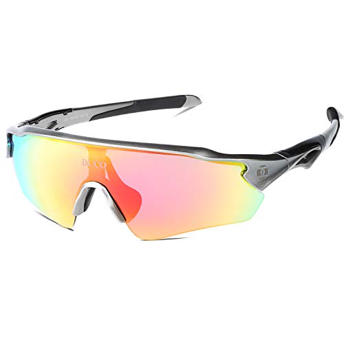DUCO Radsportbrille Outdoor Sonnenbrille für Sportler polarisierte 5 austauschbare Gläser UV400 0021 (Grau) von DUCO