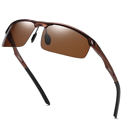 DUCO Sonnenbrille für Herren Retro Polarisierte Sonnenbrille Ultraleichte Sportbrille Al-Mg Metallrahmen Fahrerbrille 8550 (Braun) von DUCO