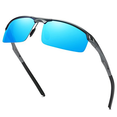 DUCO Sonnenbrille für Herren Retro Polarisierte Sonnenbrille Ultraleichte Sportbrille Al-Mg Metallrahmen Fahrerbrille 8550 (Gunmetal/Blau Verspiegelt) von DUCO