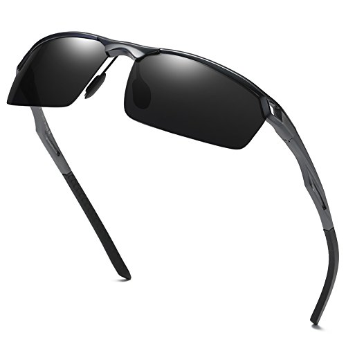 DUCO Sonnenbrille für Herren Retro Polarisierte Sonnenbrille Ultraleichte Sportbrille Al-Mg Metallrahmen Fahrerbrille 8550 (Gunmetal/Grau) von DUCO