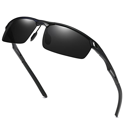 DUCO Sonnenbrille für Herren Retro Polarisierte Sonnenbrille Ultraleichte Sportbrille Al-Mg Metallrahmen Fahrerbrille 8550 (Schwarz/Grau) von DUCO