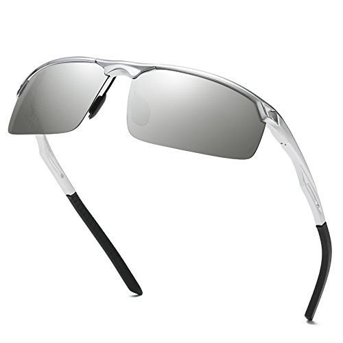 DUCO Sonnenbrille für Herren Retro Polarisierte Sonnenbrille Ultraleichte Sportbrille Al-Mg Metallrahmen Fahrerbrille 8550 (Silber) von DUCO