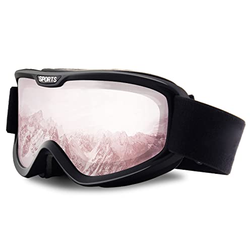DUDUKING Skibrille Anti-Fog Snowboardbrille Doppel-Objektiv OTG UV-Schutz Winddicht Schneebrille Helmkompatible Ski Goggles für Damen Herren (Rosa) von DUDUKING
