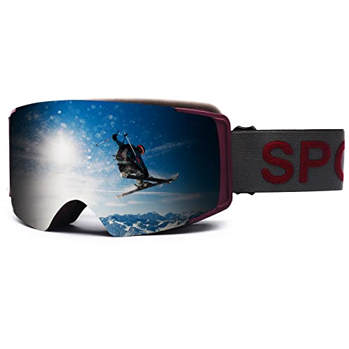 DUDUKING Skibrille Herren Damen, Skibrillen Ski Brille Snowboard Brille mit Magnetischen Linse, Ski Goggles für Skifahren Snowboarden, OTG Design Anti-Fog UV400-Schutz Helmkompatibel Parent (Grau) von DUDUKING