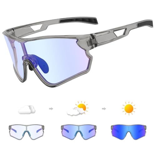 DUDUKING Sonnenbrille Selbsttönend Polarisierte Fahrradbrille Herren Damen,UV 400 Schutz Sportbrillen TR Rahmen Radsportbrillen für Radfahren Laufen Golf Baseballbrille (Grau Blau) von DUDUKING