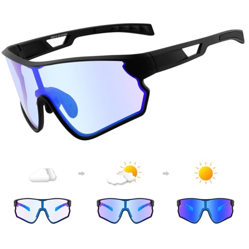 DUDUKING Sonnenbrille Selbsttönend Polarisierte Fahrradbrille Herren Damen,UV 400 Schutz Sportbrillen TR Rahmen Radsportbrillen für Radfahren Laufen Golf Baseballbrille (Schwarz Blau) von DUDUKING