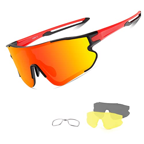 DUDUKING Sportbrille Fahrradbrille Polarisierte Sonnenbrille für Herren und Damen mit 3 Wechselobjektiven TR90 UV400 Schutz Windschutz Radsportbrille für Outdooraktivitäten Fischen Laufen Wandern von DUDUKING