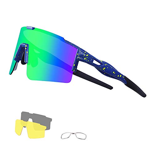 DUDUKING Sportbrille Fahrradbrille Sonnenbrille für Herren und Damen mit 3 Wechselobjektiven TR90 UV407 Schutz Windschutz Radsportbrille für Outdooraktivitäten Autofahren Fischen Laufen Wandern von DUDUKING