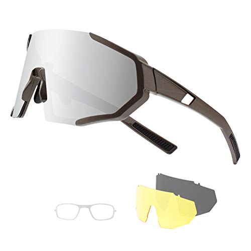 DUDUKING Sportbrille Polarisierte Sonnenbrille Fahrrad Sonnenbrille für Herren und Damen mit 3 Wechselobjektiven UV400 Schutz Windschutz Radsportbrille für Outdooraktivitäten Autofahren Fischen Laufen von DUDUKING