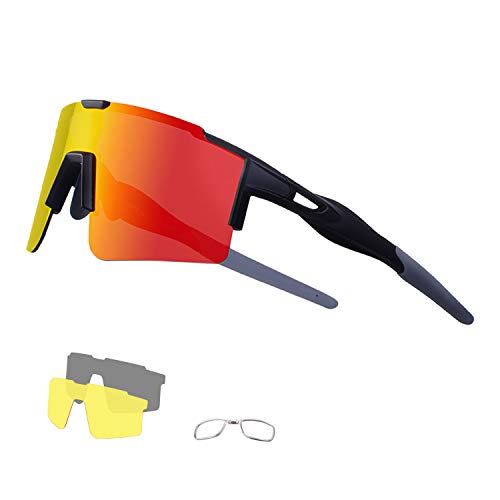 DUDUKING Sportbrille Fahrradbrille Sonnenbrille für Herren und Damen mit 3 Wechselobjektiven TR90 UV400 Schutz Windschutz Radsportbrille für Outdooraktivitäten Autofahren Fischen Laufen Wandern von DUDUKING
