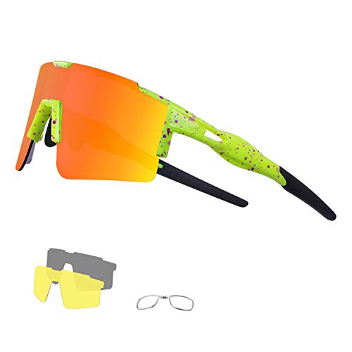 DUDUKING Sportbrille Fahrradbrille Sonnenbrille für Herren und Damen mit 3 Wechselobjektiven TR90 UV401 Schutz Windschutz Radsportbrille für Outdooraktivitäten Autofahren Fischen Laufen Wandern von DUDUKING